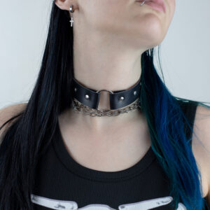 Gothic Kožni Choker sa Metalnim Prstenom